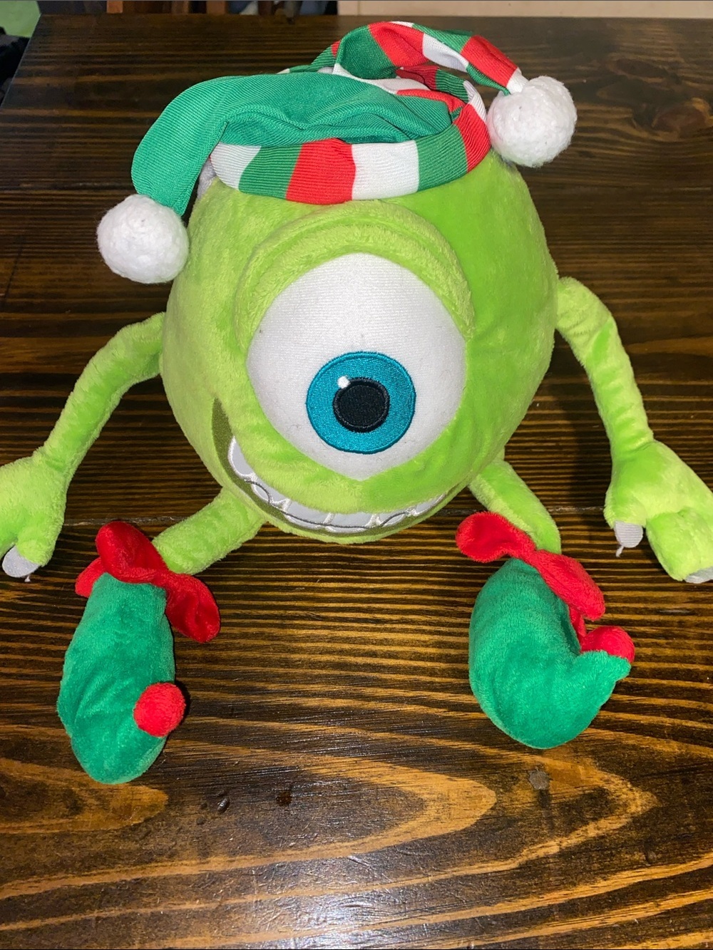 Disney Mike Wazowski Plush in Green with Red & White Holiday Hat